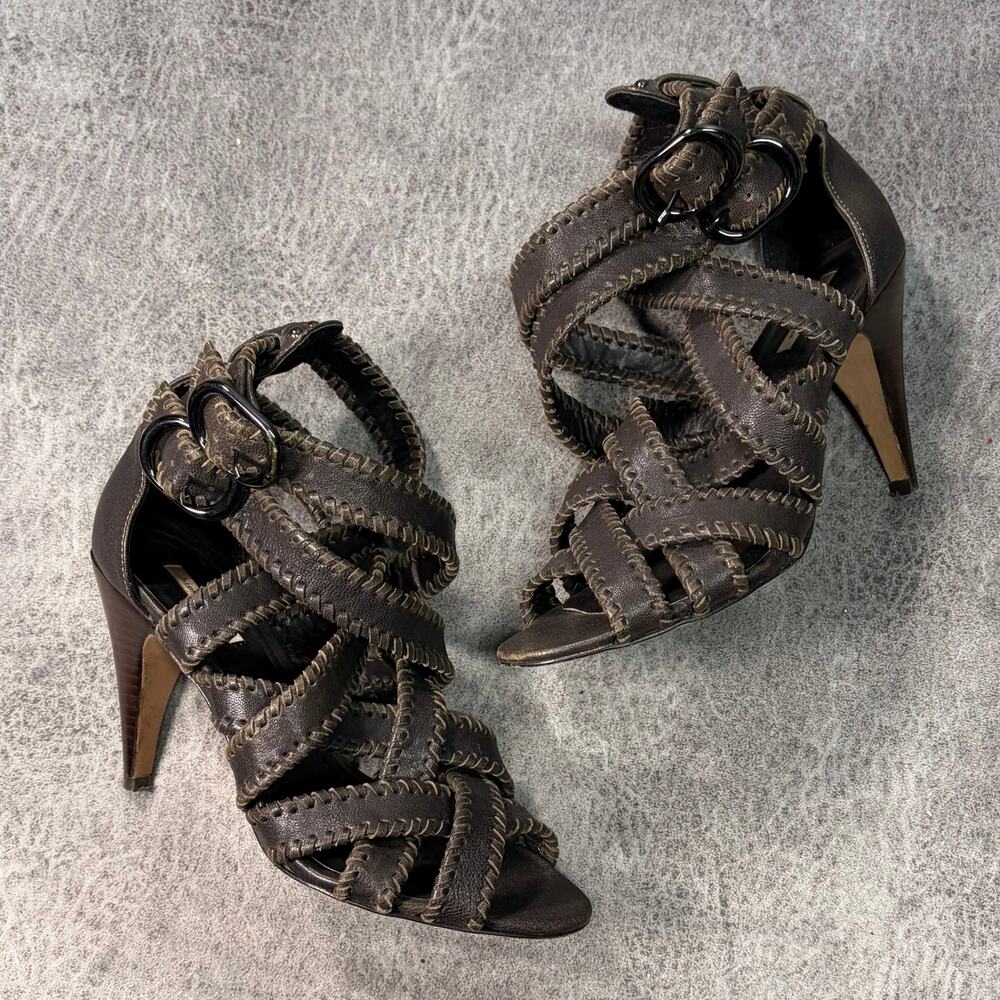 Bimba & Lola Strappy Woven Brown Heels